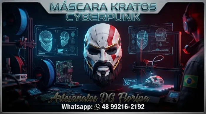 Máscara Kratos Cyberpunk - Impressão 3D / Cosplay / Colecionável