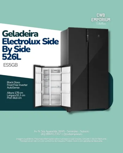 Geladeira Electrolux Frost Free Inverter 531L Efficient Side by Side Vidro Preto nova<br>