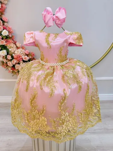 Vestido infantil realeza Rosa
