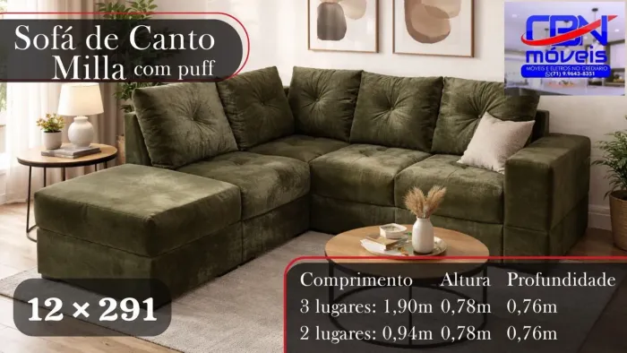 Sofá de canto com puf