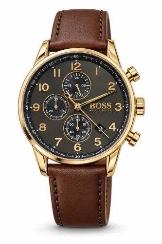 Relógio Masculino BOSS Navigator 1513496 44 mm Pulseira de Couro Marrom - Novo na Caixa