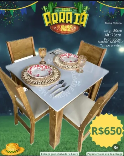Mesa quadrada com cadeiras e entrega grátis