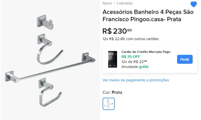 Novo - Acessórios Banheiro 4 Peças São Francisco Pingoo.casa- Prata