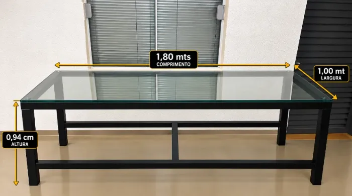 Mesa de Ferro Metalon 40x40 parede grossa com tampa de vidro 5mm