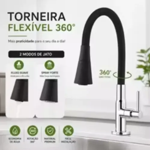 TORNEIRA GOURMET INOX PRATA COM ROTAÇÃO 360°