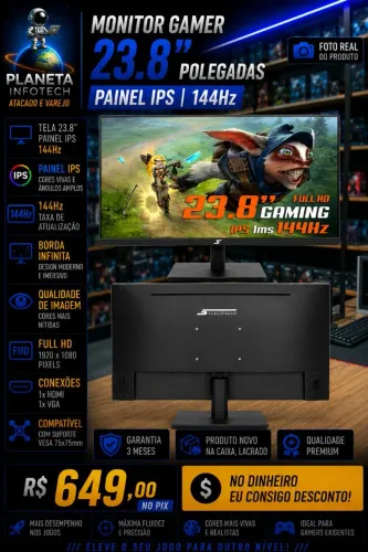 Monitor Gamer 24 polegadas de 144Hz FULL HD com tela IPS ( com garantia )