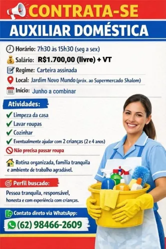 VAGA auxiliar doméstica (seg a sex)