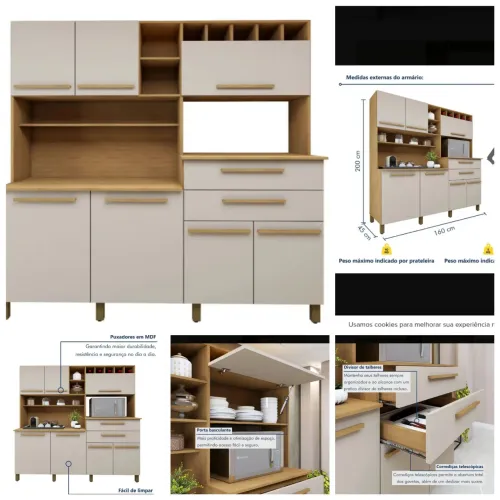 Armário de Cozinha Compacto 7 Portas e 2 Gavetas - Lindo e Espaçoso!<br>Descrição: