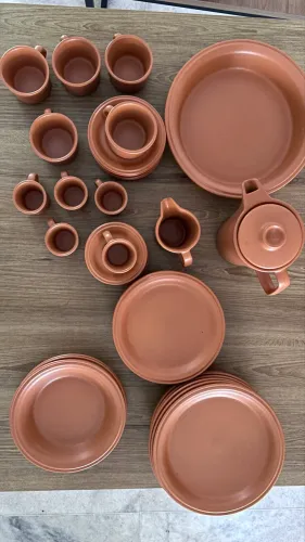 Aparelho de Jantar e Chá 37 Peças em Cerâmica Terracota: Rústico, Artesanal e Acolhedor