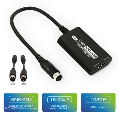 Conversor HDMI para Mega Drive 1/2/3 e SNK Neo Geo - 1080p com Suporte a 4:3 e 16:9
