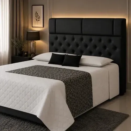 CABECEIRA MADRI QUEEN 1.60 ANAS BELLA VELUDO PRETO - APROVEITE A PROMOÇÃO