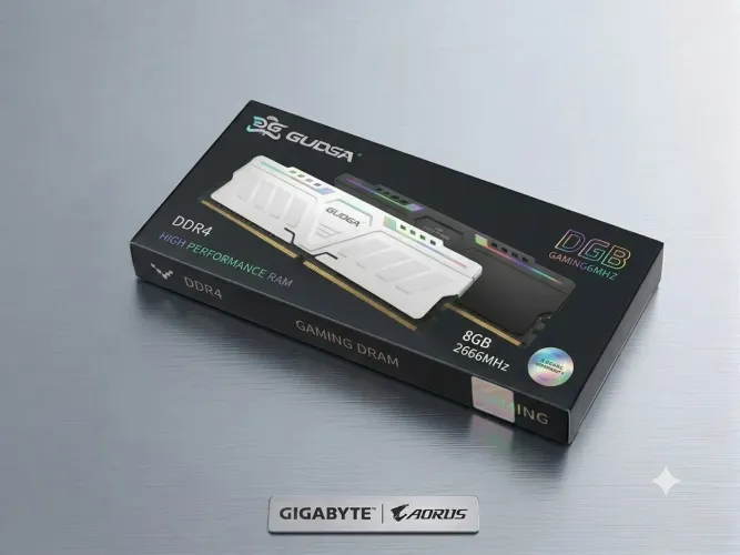 Memória ram DDR4 8gb 2666 na caixa. Cor dourada