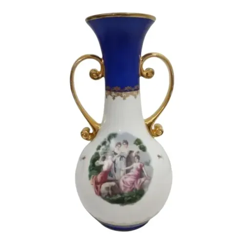 Ânfora Floreira Antiga Alças Douradas Ninfas Porcelana Real