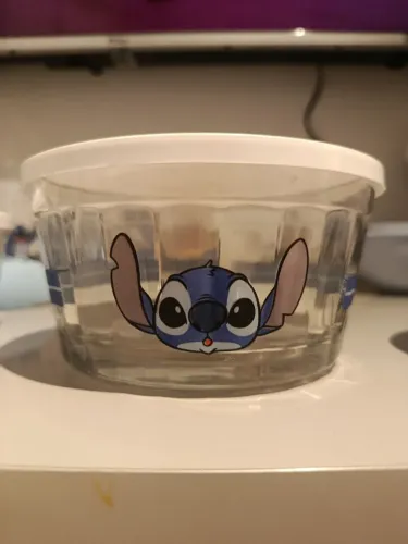Pote do Stitch vidro e plástico 600ml 13,1cm diam 7cm alt