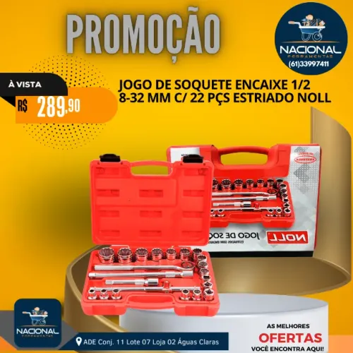 Jogo De Soquete Encaixe 1/2 8-32 Mm C/ 22 Pçs Estriado Noll