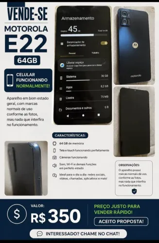 Motorola E22 64GB - Funcionando Perfeitamente/ Ótimo custo-benefício