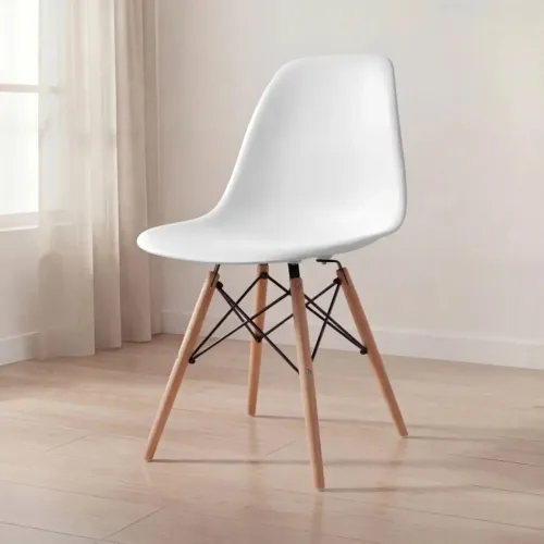 Jogo com 4 Cadeiras Charles Eames Eiffel Brancas - Pés em Madeira