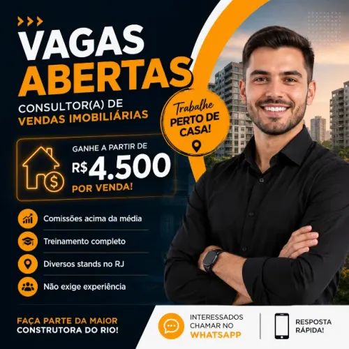 Construtora líder no Rio contrata Consultores de Vendas