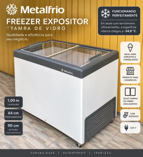 Freezer Expositor Metalfrio Tampa de Vidro 220V - Funcionando Perfeitamente