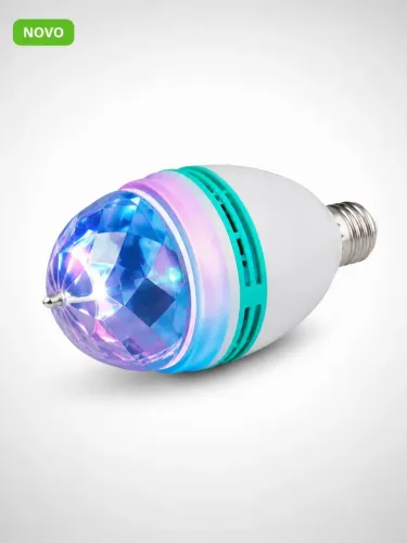 Lâmpada LED Giratória RGB E27 3W Efeito Balada Bivolt Com Adaptador