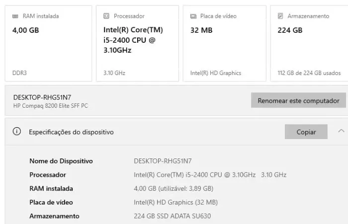 PC Core i5, com SSD 224 e 4g ram