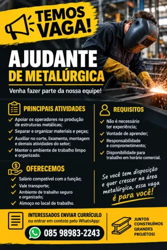 Vaga de ajudante para metalúgica
