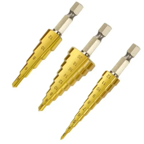 Brocas Escalonadas de Titânio de 4mm a 20mm - Kit com 3 Brocas _ FE45