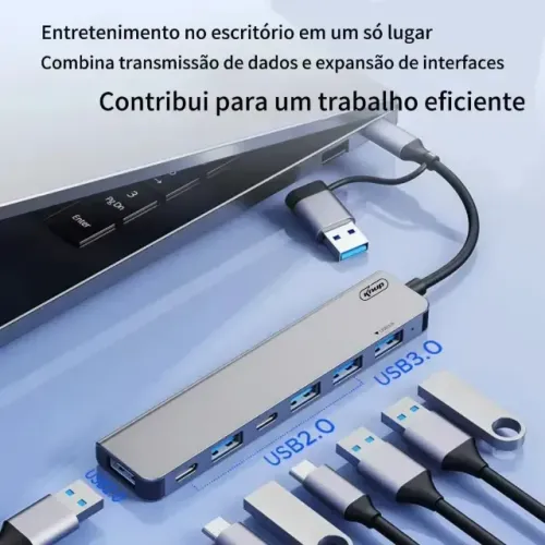 Hub Type-C 7 Em 1 USB 3.0 2.0 macOS PC Extensor Cabeça Dupla Prateado