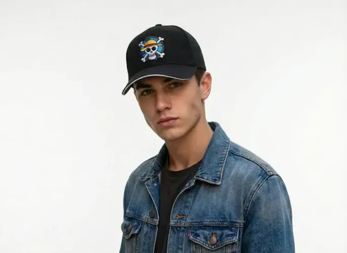 Boné one piece luffy preto ajustável