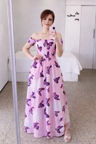 Vestido Longo Com Fenda, Modelo Ciganinha