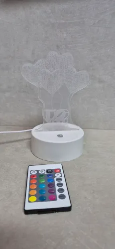 Luminária 3d love com controle remoto