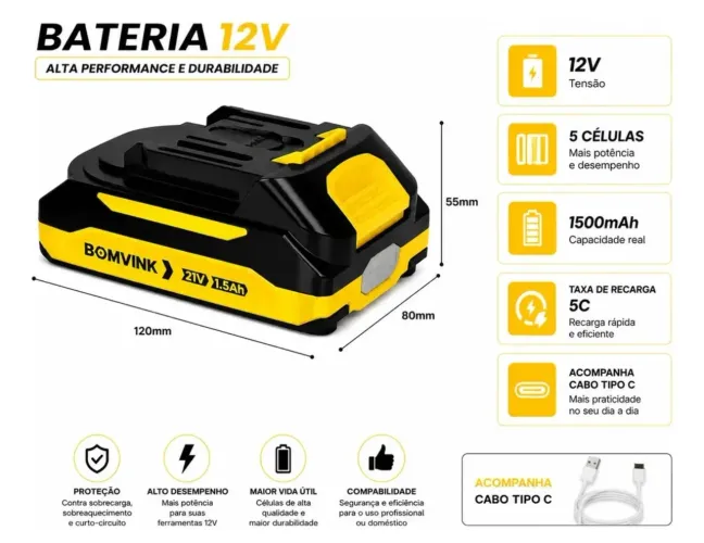 Bateria para Parafusadeira 21V 1.5A BOM-5595