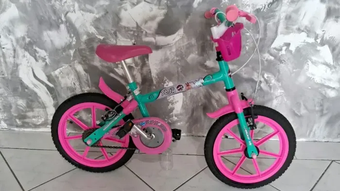 Bicicleta Infantil Track Pinky Aro 16 Verde Rosa com Cestinha