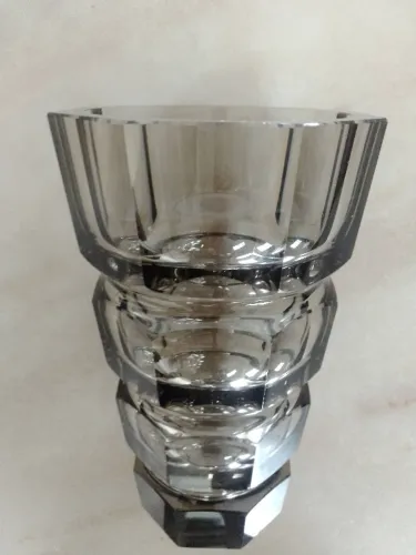 Vaso Vintage Cristal Tcheco Fumée Lapidação à Mão - Oferta 10% OFF