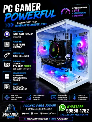 PC Gamer Core I5 10400 RTX 2060 Super 8GB - Completo -Até 12 X 364,00 Sem Acréscimo !!!