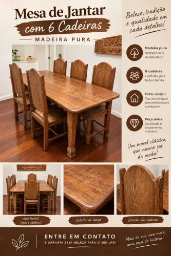 Conjunto de Mesa e cadeira Madeira Maciça