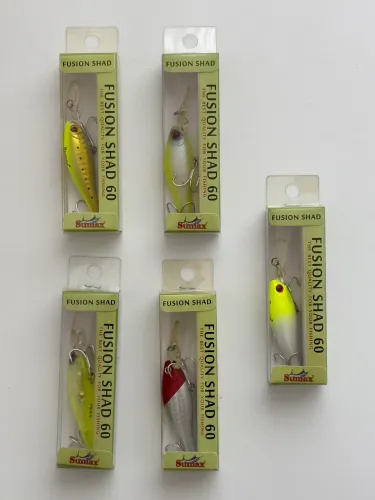 Kit 5 Iscas Sumax Fusion Shad 60 - Novas na Caixa