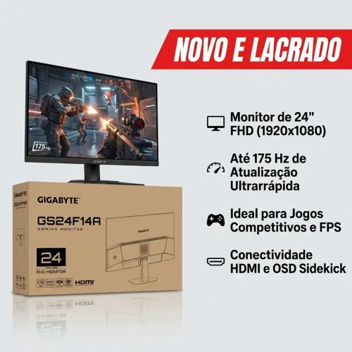 Monitor Gamer Gigabyte 24" FHD 175Hz (GS24F14A) - Novo e Lacrado!