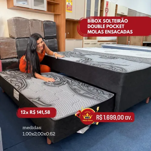 PROMOÇÃO URGENTE - Cama Bibox SOLTEIRÃO com Cama Auxiliar MOLAS ENSACADAS Preta