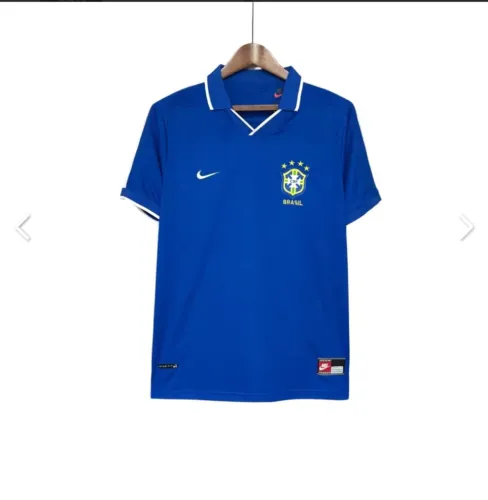 Camisa do Brasil Retro Azul ,com Gola, 1998