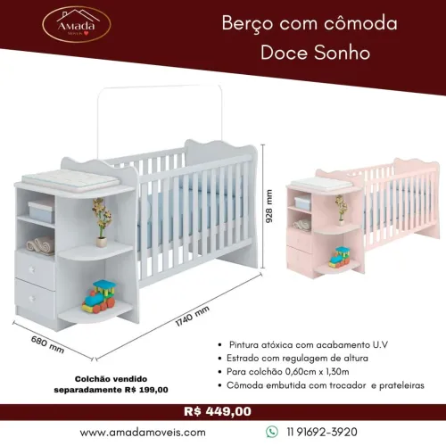 Berço com cômoda Doce Sonho - à pronta entrega