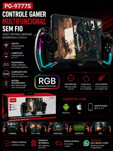Controle Gamer Bluetooth PG-9777S Sem Fio para PC, Android