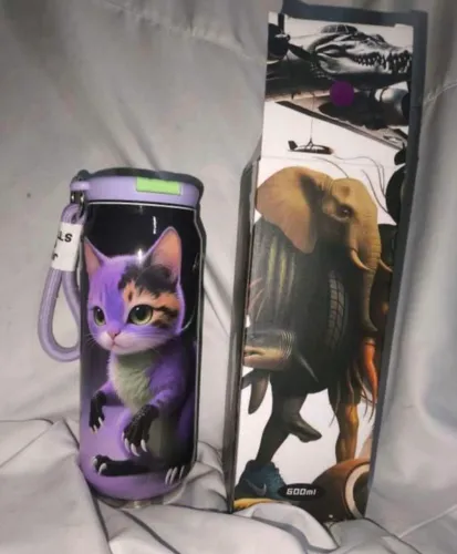 copo térmico estilo lata - gato dragão surrealista (600ml)