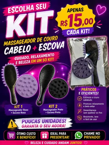 Kit escova com massageador capilar