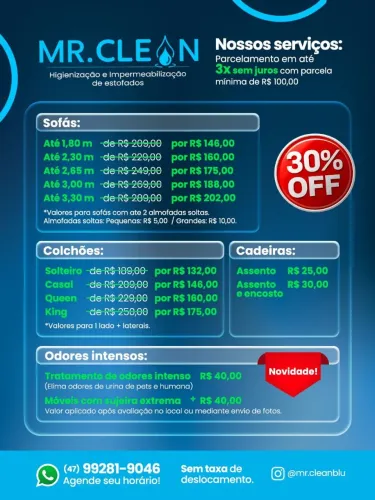Serviço de higienização completa com impermeabilização 