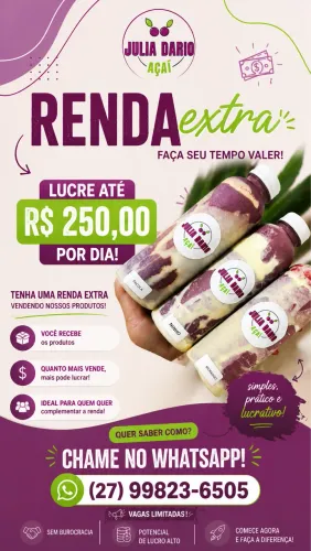 RENDA EXTRA VENDENDO AÇAÍ NA GARRAFINHA