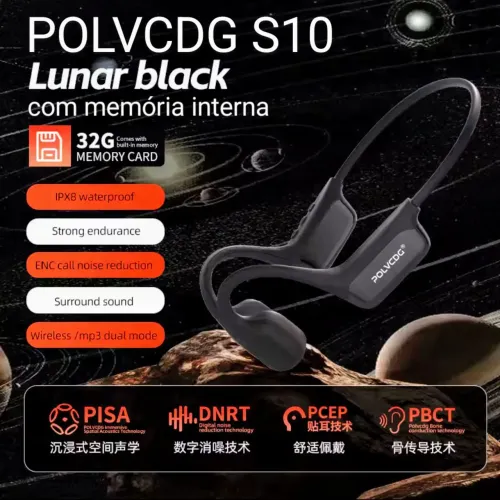 Fone de ouvido Condução Óssea POLVCDG Bluetooth 5.4 IPX8 com memória interna 32GB (novo)