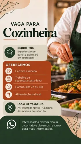 Vaga de emprego: Cozinheira