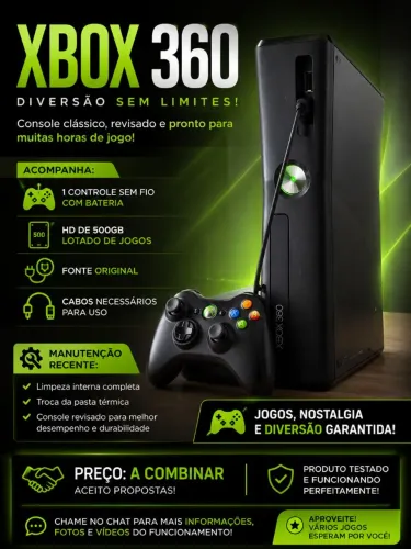 [NEGOCIAR] XBOX 360 + HD 500GB LOTADO DE JOGOS + CONTROLE