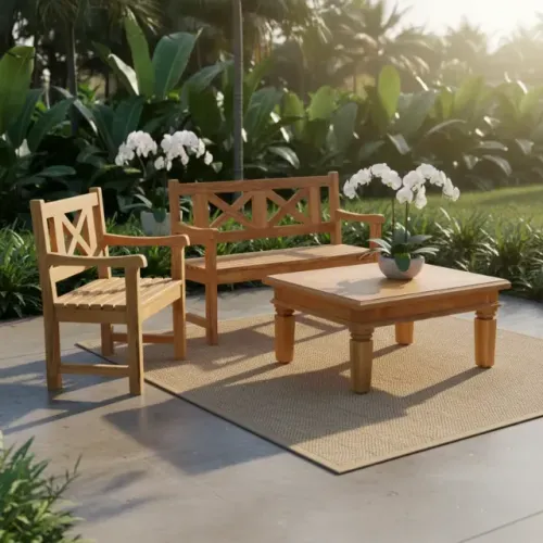Conjunto De Mesa E 2 Bancos Em Madeira Maciça - Sob Encomenda